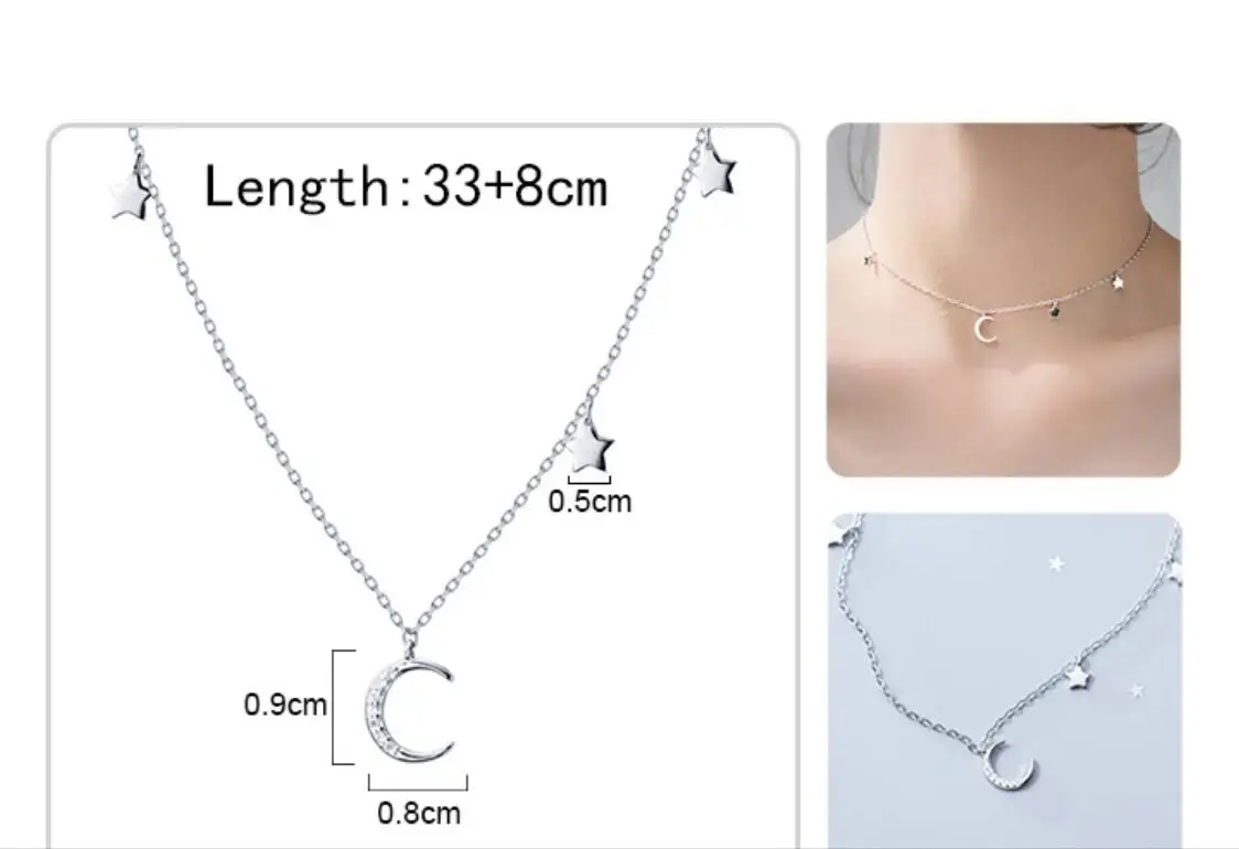 Echt 925 Sterling Zilver Mode Zoete Maan Ster CZ Choker Ketting Voor Vrouwen Bruiloft Valentijnsdag Sieraden DB469