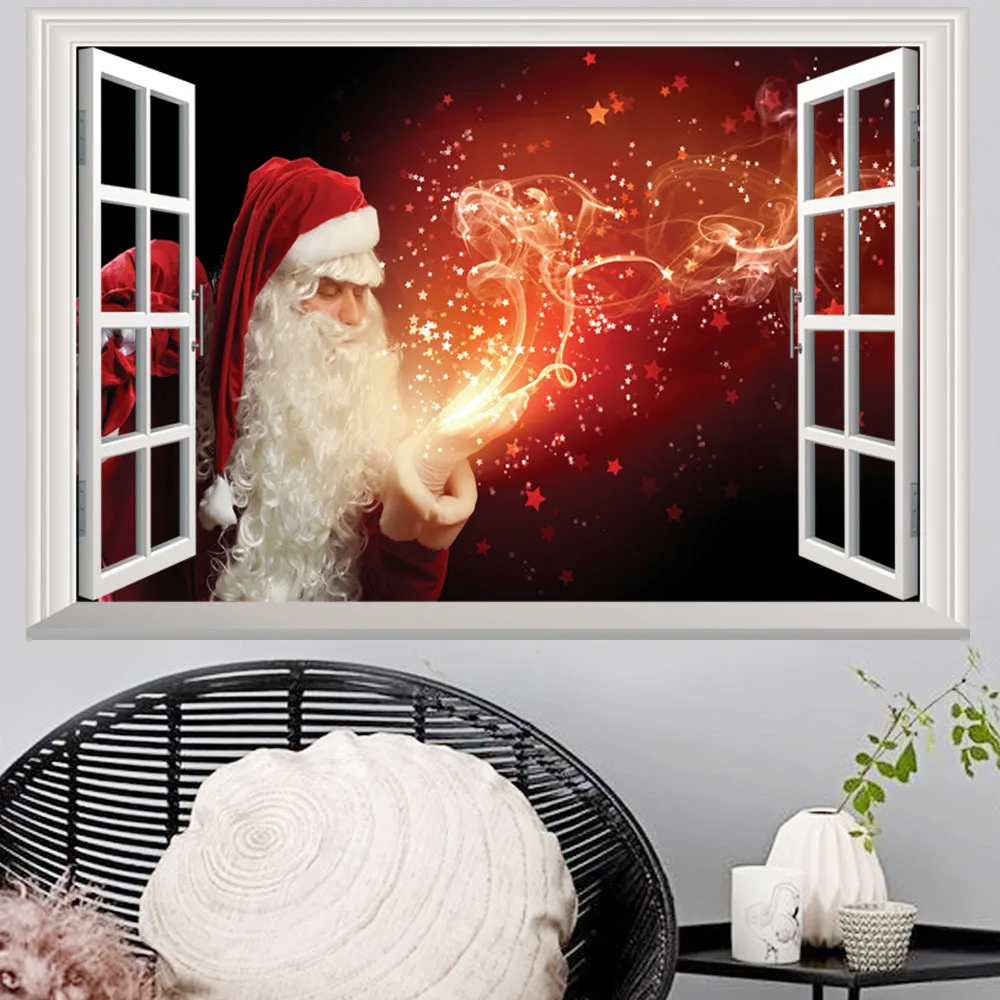 

72*48.5cm Christmas Fake Windows 3d Creative Wall Stickers Personalized Home Christmas Decoration Stereo Funny Wall Stickers