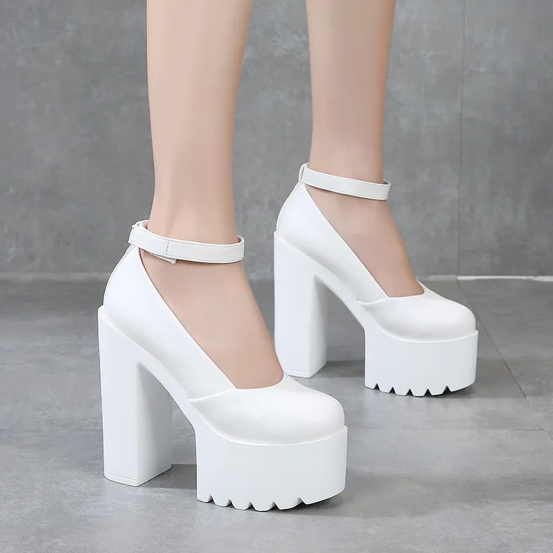 

2024 New Spring Autumn Women 14cm Casual High-heeled Shoes Sexy Thick Heels Platform Pumps Black White Size 34-39