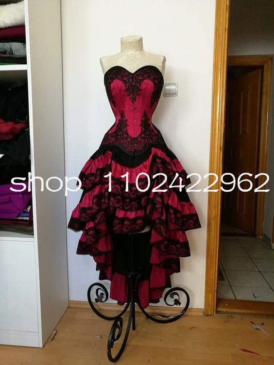 Black Fuchsia High Low Fothic Evening Dresses Sweetheart Bustle Corset Lace-up Royale Rebel Prom Gown Costume customsized