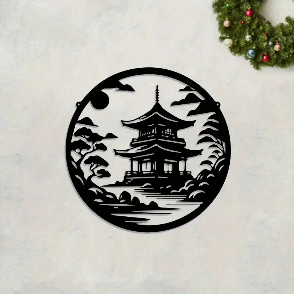 CIFBUY Iron Wall Art Japanese Pagoda Metal Sign Waterproof Home Garden Fence Decor Rustic Hanging Plaque