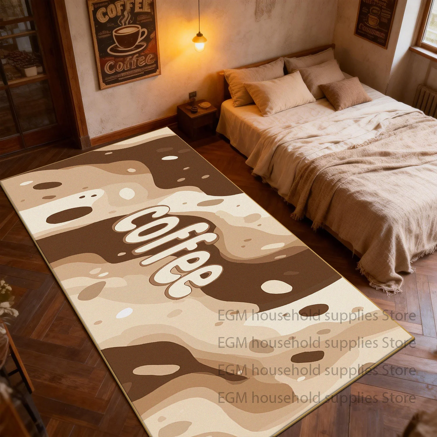 Hot Coffee Beans Print Carpet Retro literary style Design bedside Floor Mat non-slip Decorating The Living Room Rug washable