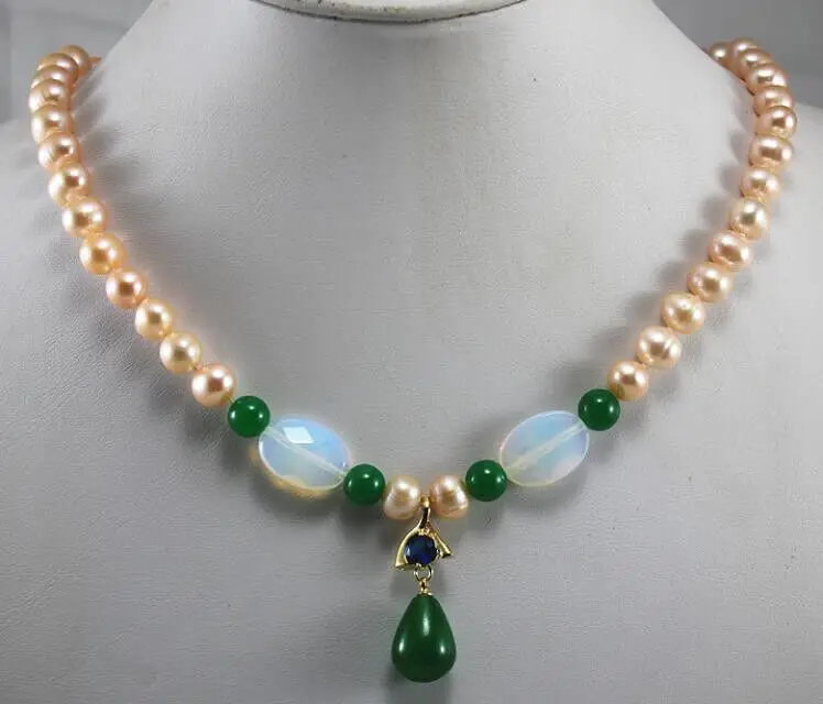 

Pink Pearl Zircon Jade Necklace Pendant Women's Gift