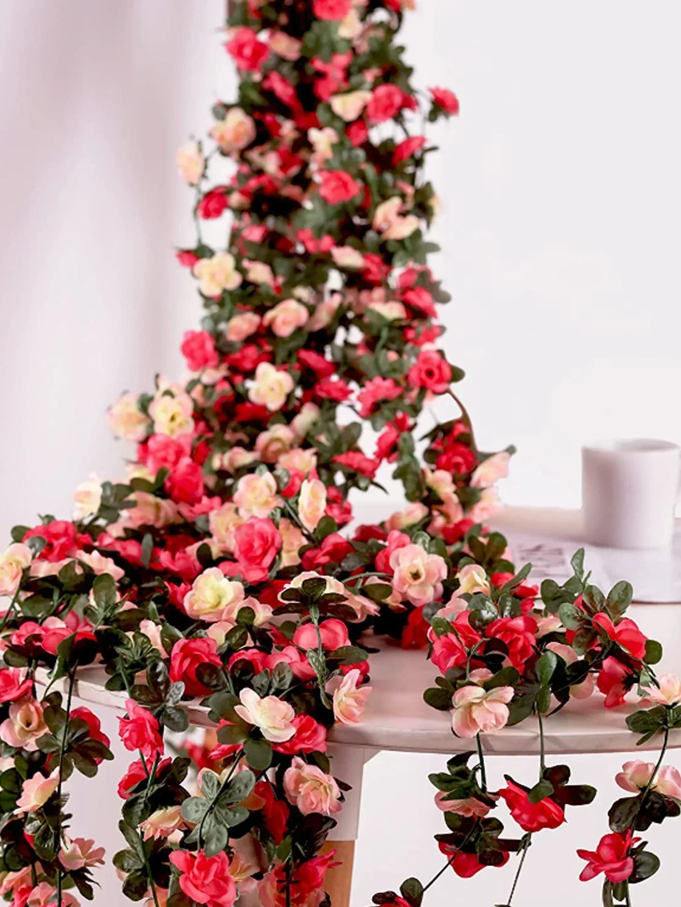 1PC Artificial Flowers Rose Vine Wedding Site Home Wall Hanging Decoration Materials Outdoor Garden Decoration 45head Rose