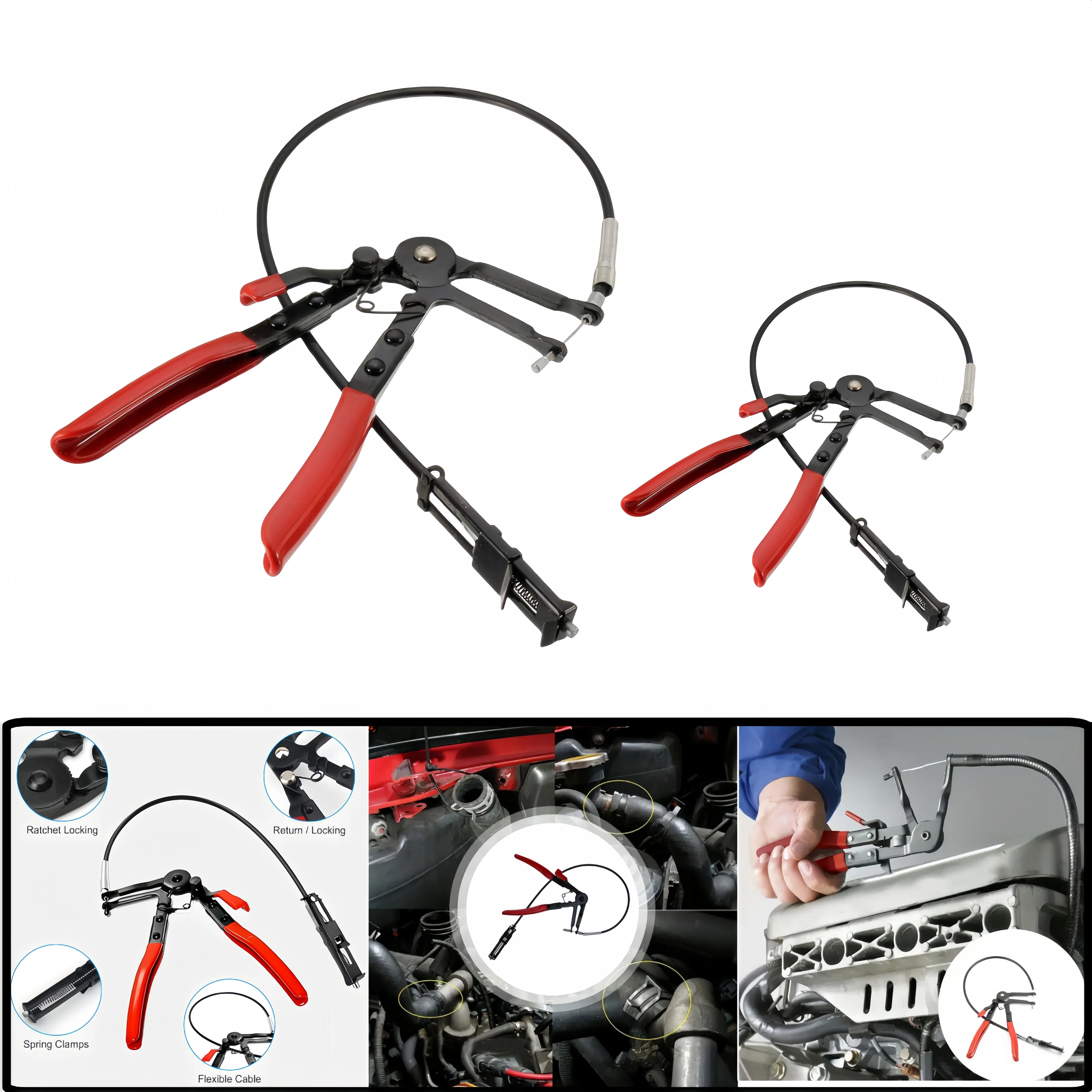 Biegsame Schlauchklemmzange, Kabeltyp, flexibel, große Reichweite, automatisches Schlauchklemmen-Entfernungswerkzeug für die Reparatur von geraden/winkeltem Schlauch