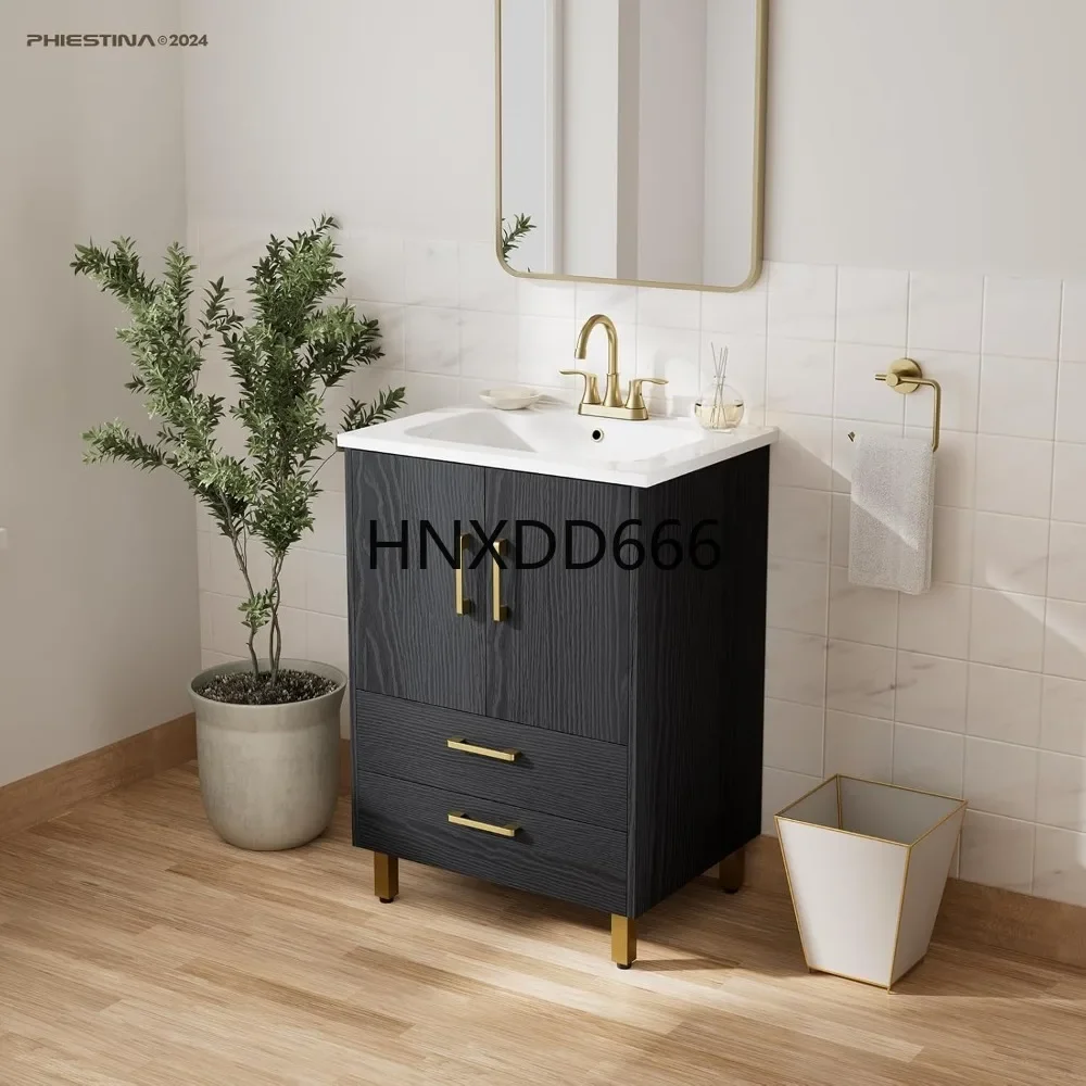 24 inch Bathroom, 2 Soft Close Doors and 2 Drawers, with 3 Holes Single Sink Combo, Faucet Not Included, Bathroom Cabinets