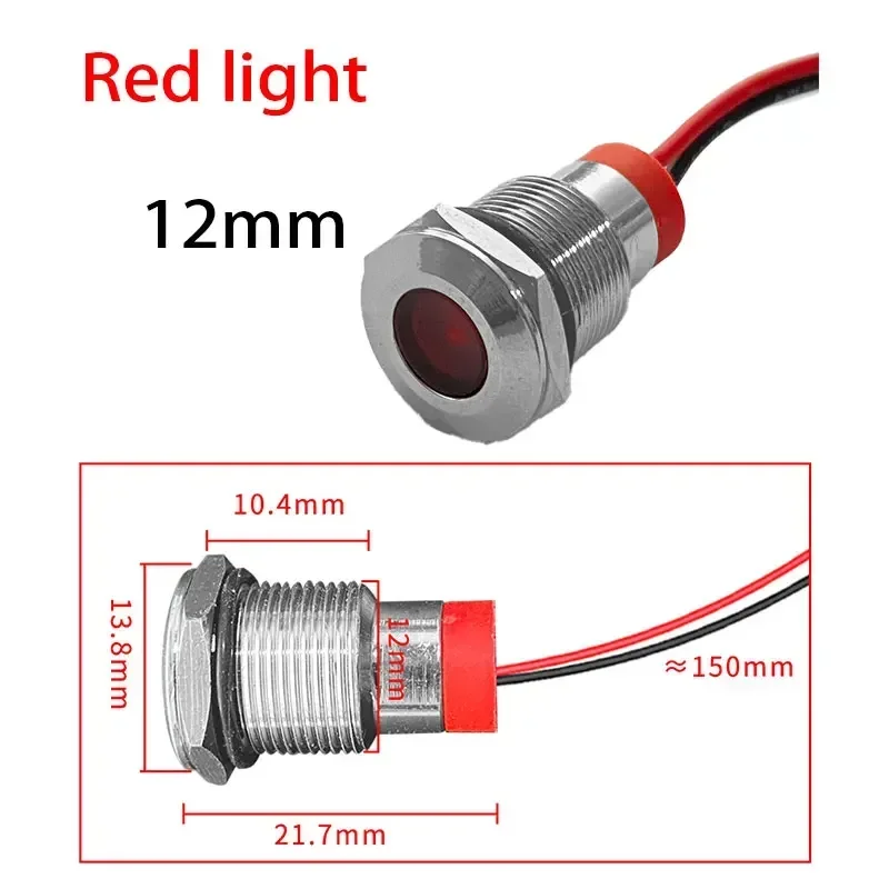

6 мм 8 мм 10 мм 12 мм светодиодный металлический индикатор водонепроницаемый сигнальная лампа с проводом 12 В 24 В красный зеленый
