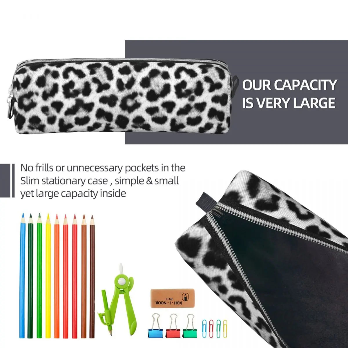 Simpatico astuccio con stampa leopardata in bianco e nero Pencilcases mimetici penna bambini borse a matita di grande capacità studenti cerniera