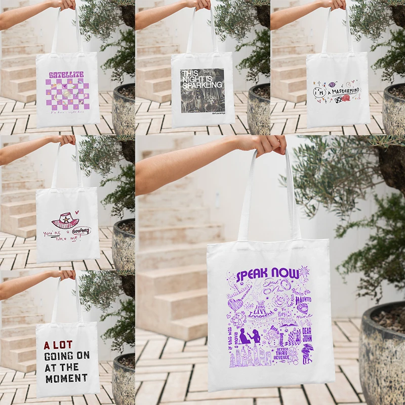 

Album Songs Print Tote Bag Best Gift for Taylor's Fans Women Shopping Bag The Eras Tour Souvenir Speak Now Tracklist Enthusiasts