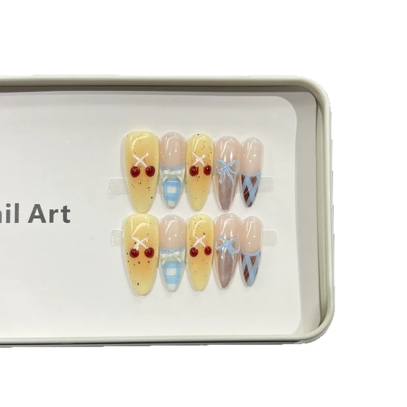 

[Lazy Sweetheart] Purely hand-worn armor hand-painted skirt grid butterfly nail piece removable