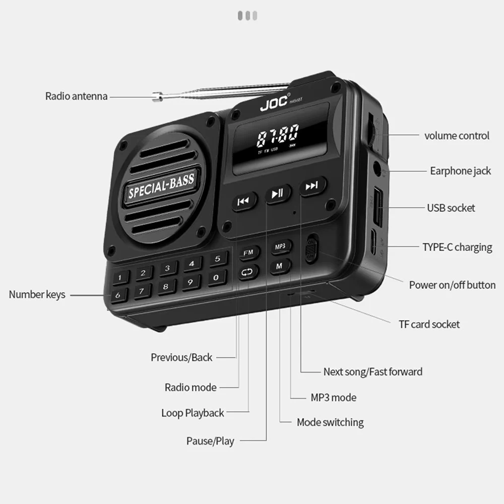 Rechargeable Radio Portable Digital FM Radio With LED Display Built-in Speaker MP3 Bluetooth 5.4 Radio Speaker for Home Travel