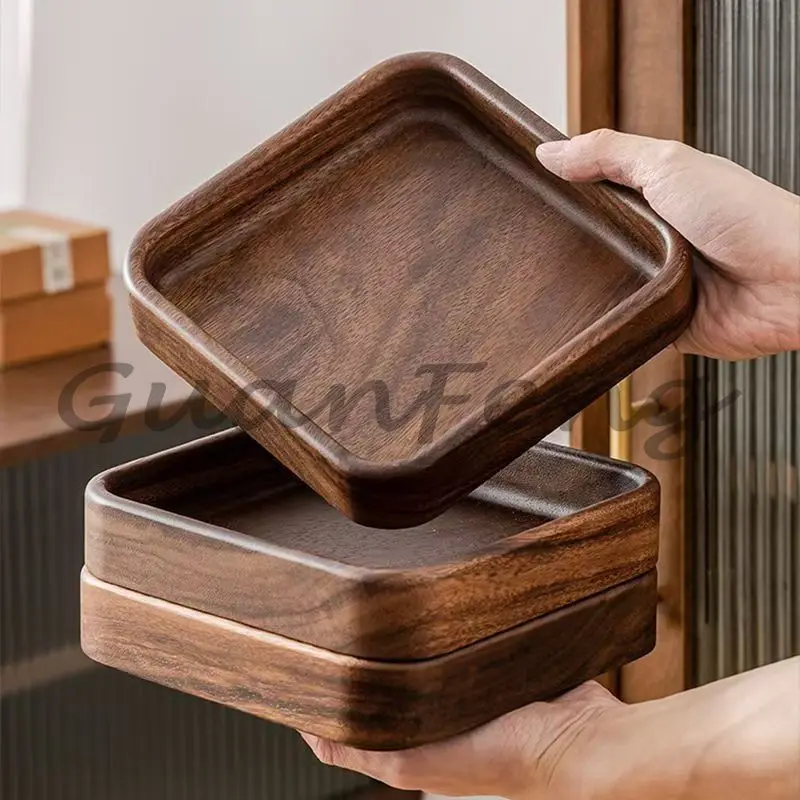 

Walnut Wooden Tray Dessert Nut Square Bowl Dry Fruit Plate Tea Table Wood New Model Elegant Tea Snack Plate Wooden Plate