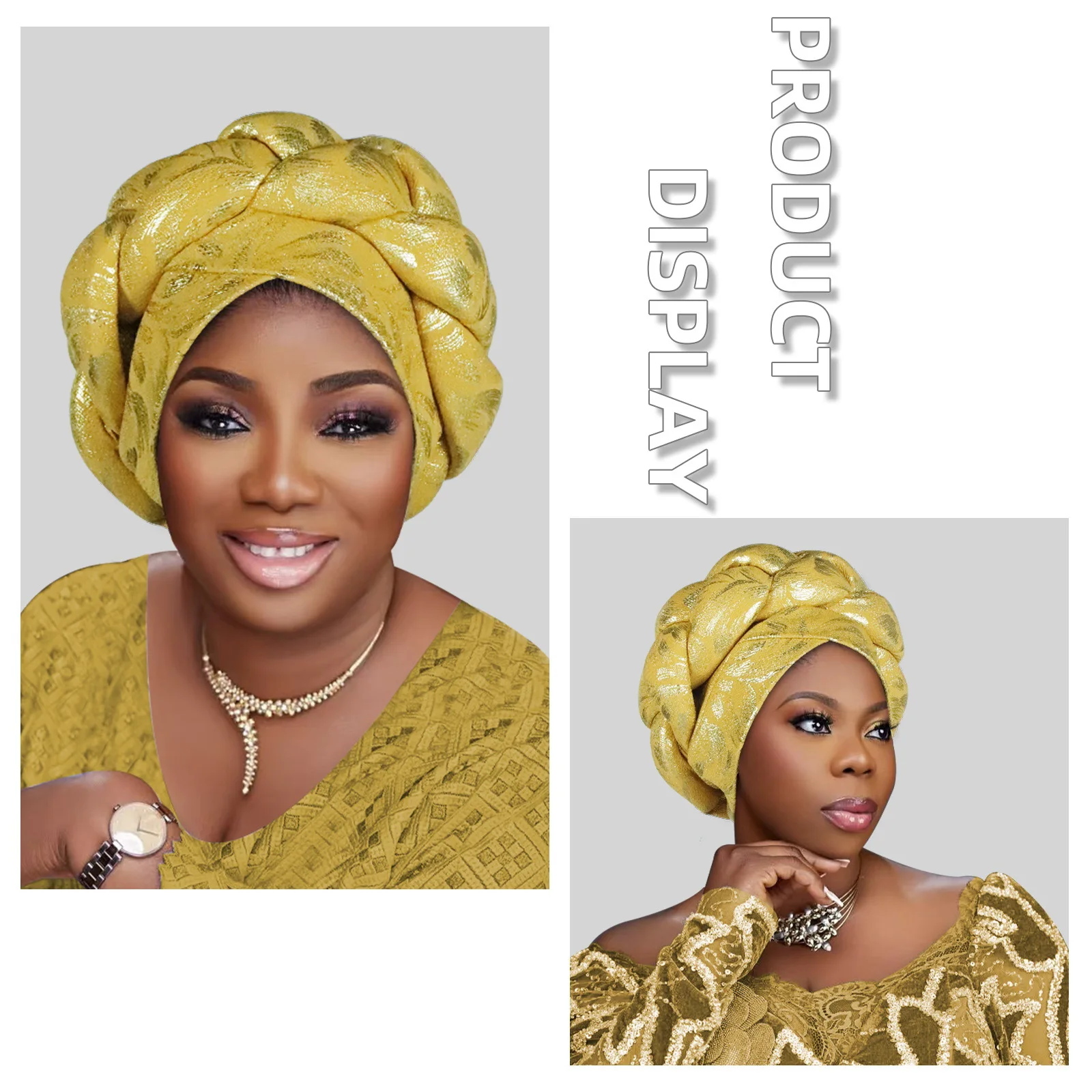 Gorro turbante de tela con estampado dorado para mujer, gorro con trenzas, cubierta para la cabeza para mujer, sombrero musulmán, tocado africano para mujer