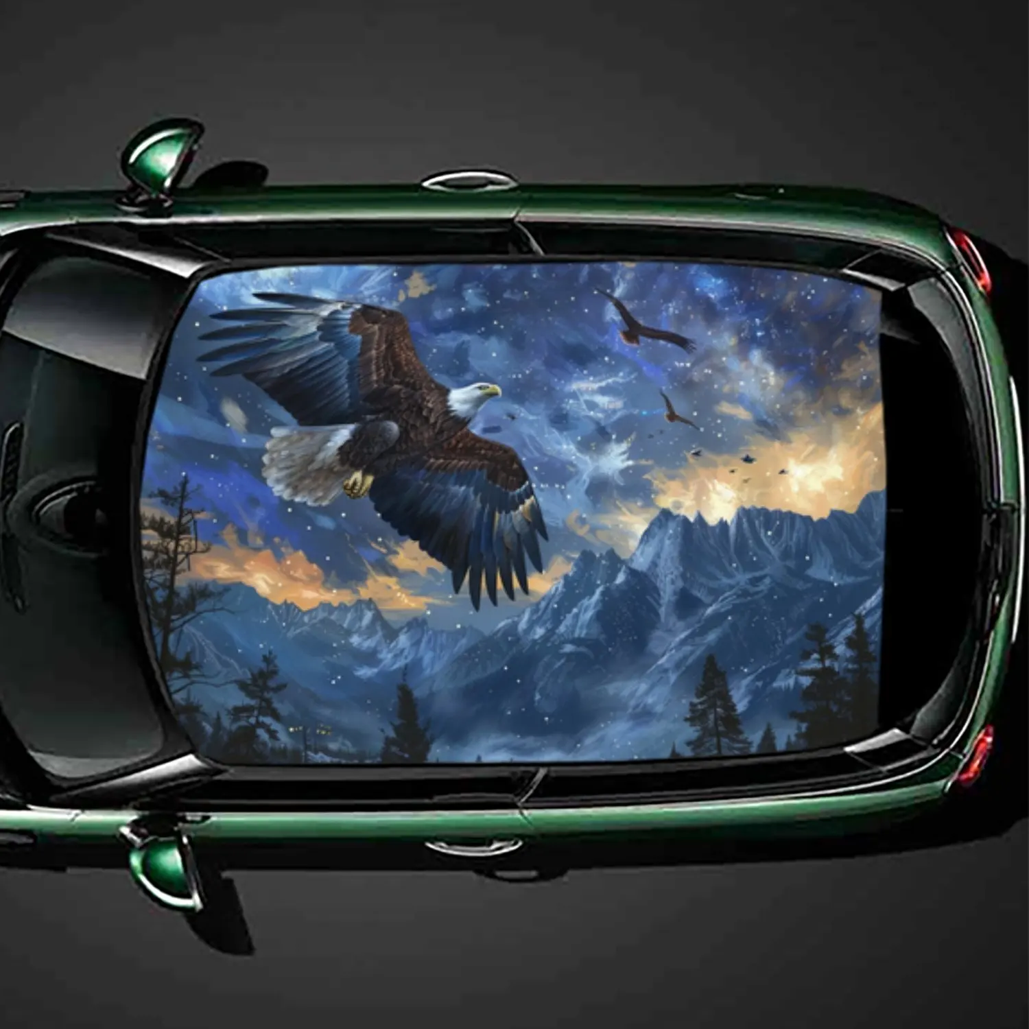 

Сверкающее звездное небо и замачиваемый орел, виниловая наклейка на крышу автомобиля, самоклеящаяся водонепроницаемая внешняя часть автомобиля, персонализированный аксессуар, d