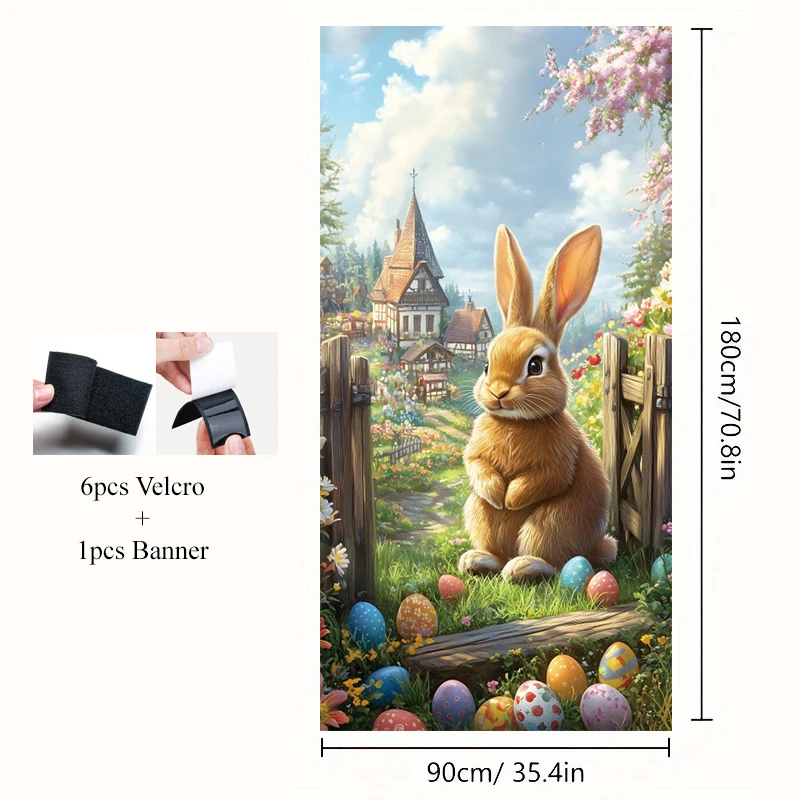 Bannière de couverture de porte de lapin de Pâques joyeux printemps, rideau de porte de fond, décor de face, festival, fête, décoration de porche