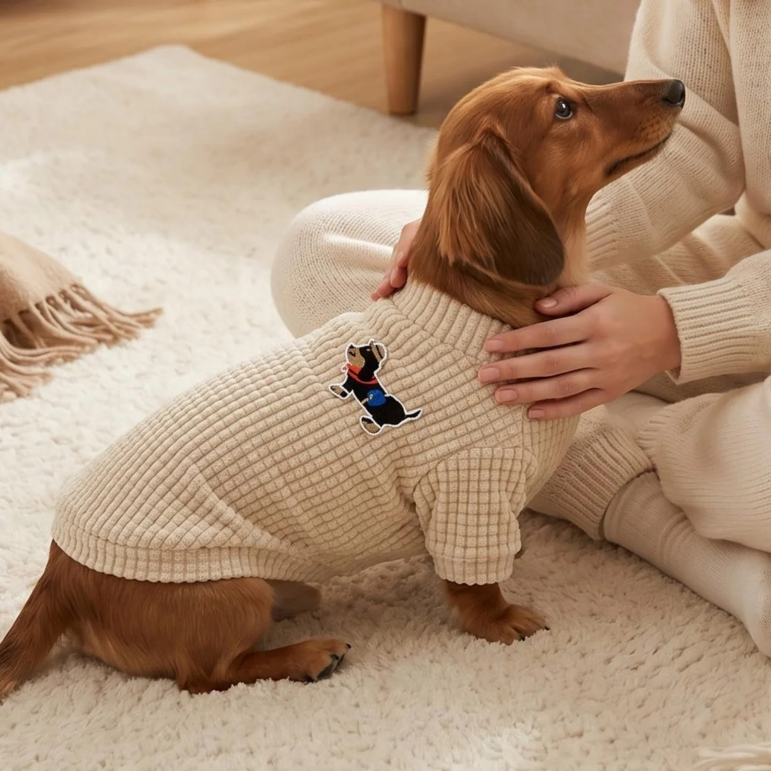 1 Stück Waffelstruktur-Hundepullover mit Cartoon-Hunde-Stickerei, Haustierkleidung für kleine und mittelgroße Hunde, Chihuahua, Pudel, Haustierbekleidung – Detail 8