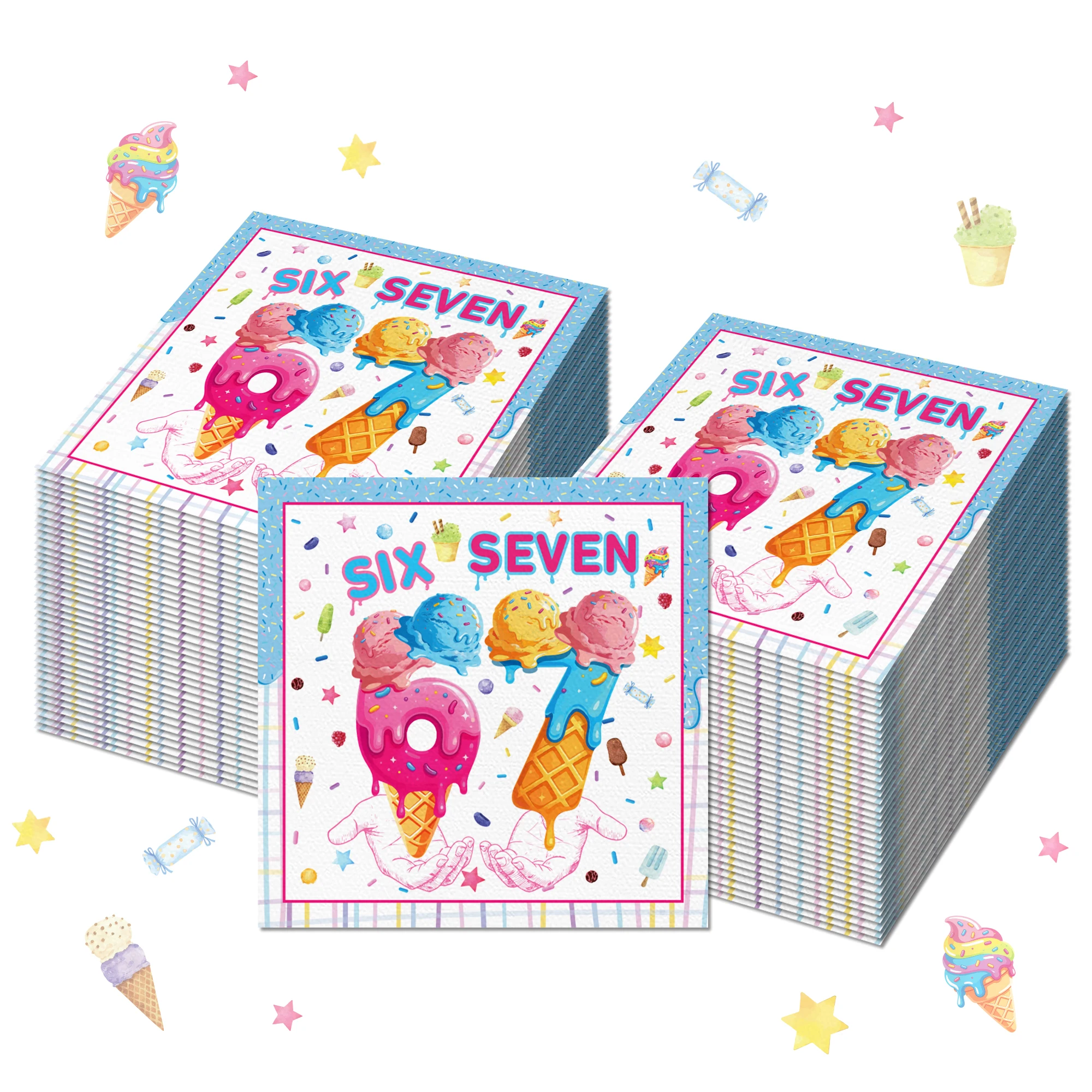 20/40/60/80 Stück Eiscreme-Dessert-Servietten, Six Seven Einweg-Papierservietten für Geburtstagsdekoration, für Sommerparty-Zubehör