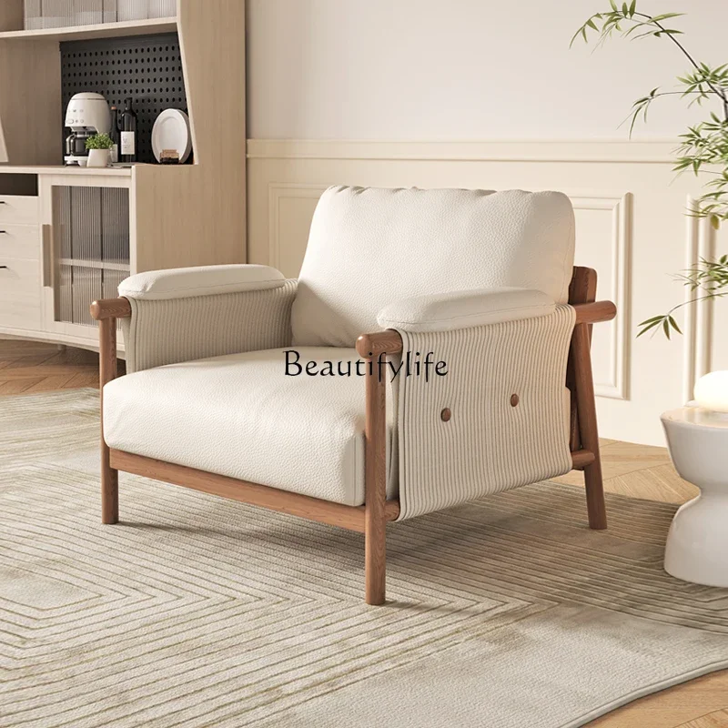 

LJY**Single sofa chair Italian minimalist light luxury modern living room bedroom leisure chair solid wood Nordic sofa
