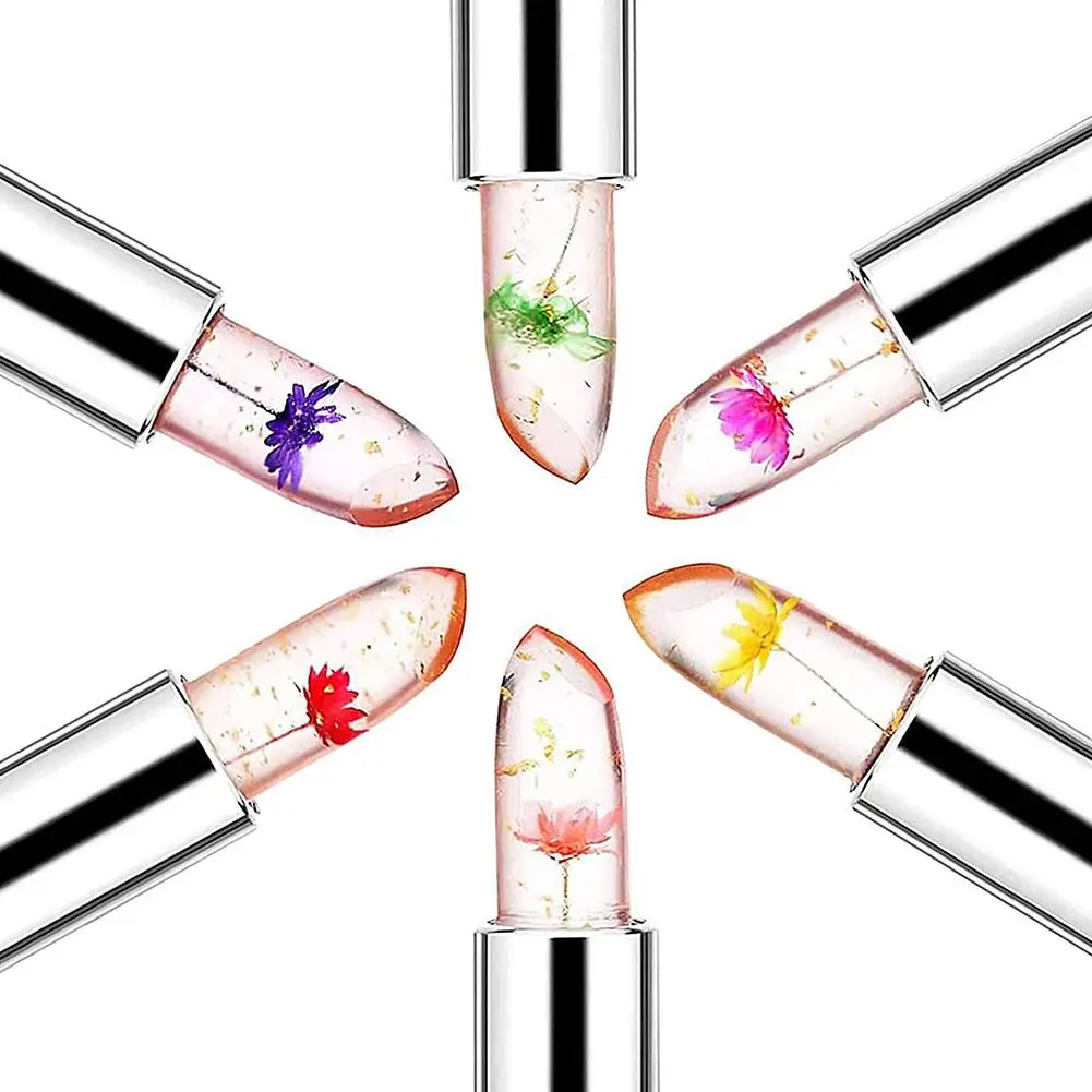 Pintalabios de gelatina de cristal, bálsamo labial que cambia de Color y temperatura, hidratante duradero, flor transparente, cuidado de los labios