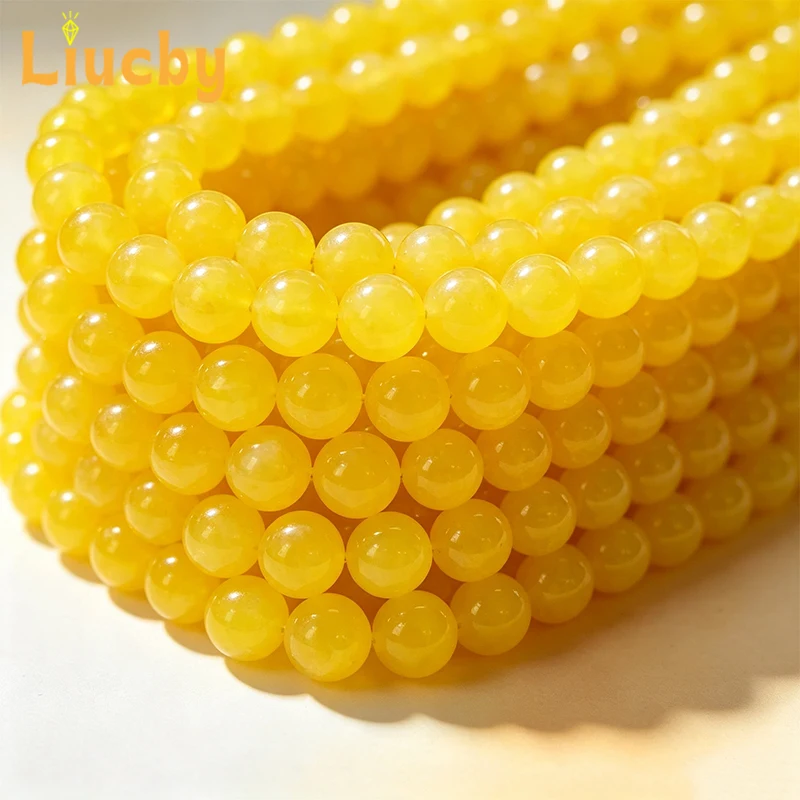 Natürliche gelbe Achat-Perlen, glatte runde Abstandsperlen für DIY-Armbänder, Halsketten, Ohrringe, handgefertigter Schmuck, Zubehör 4-12mm – Detail 3