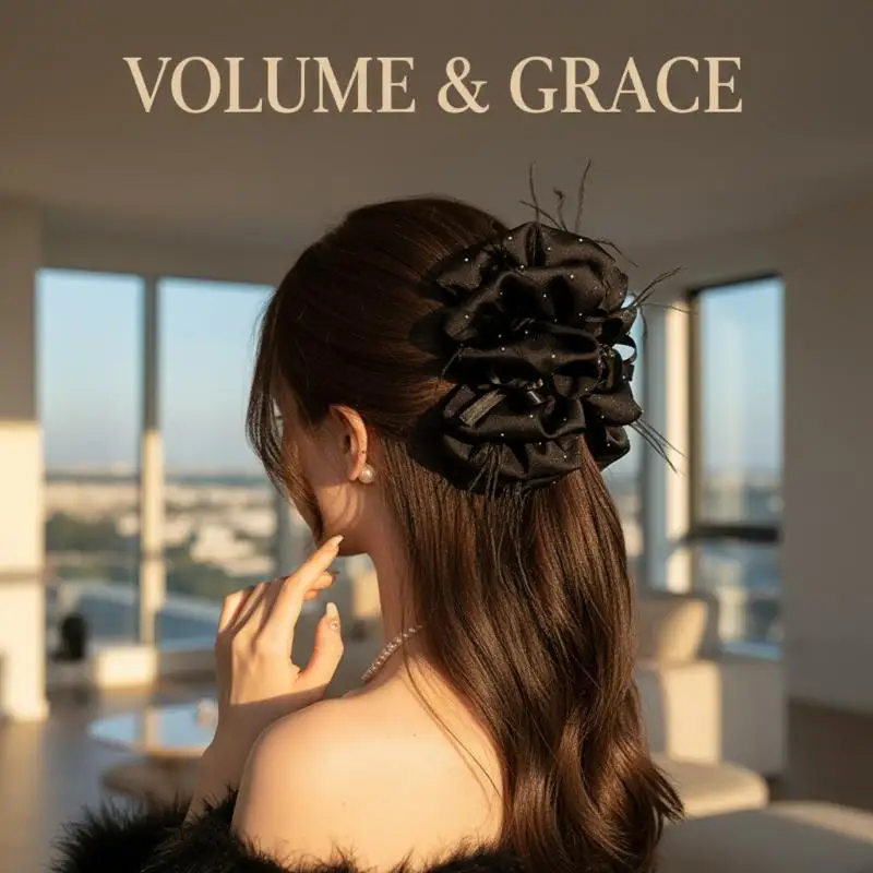 

Fashionable Black Mesh Flower Hair Clip for Women with Shark Teeth Style Perfect for Ponytail and Elegant Occasions