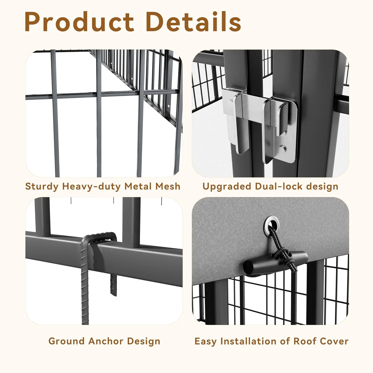 Large Outdoor Dog Kennel 10x10FT Heavy-Duty Cage with Roof & Double Doors, Weatherproof Pen for Patio & Garden, Customized
