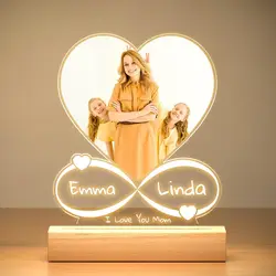 Personalized Mom Birthday Gift Acrylic Plaque Picture Frame Personalized Photo Frame with Night Light Anniversary Mother's Gifts