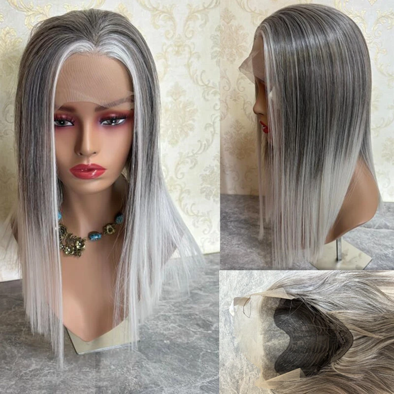 Silky Straight Lace Frontal Wigs Futura Synthetic Lace Front Wig Short Bob Lace Front Wig for Women Ash Grey Blonde Bob Wig Sale