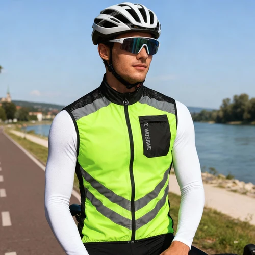 Imagen 2 del producto WOSAWE-Chalecos de ciclismo para hombre y mujer, chaleco de seguridad nocturno, ropa deportiva para bicicleta, Jersey transpirable para correr al aire libre, abrigo de viento para bicicleta