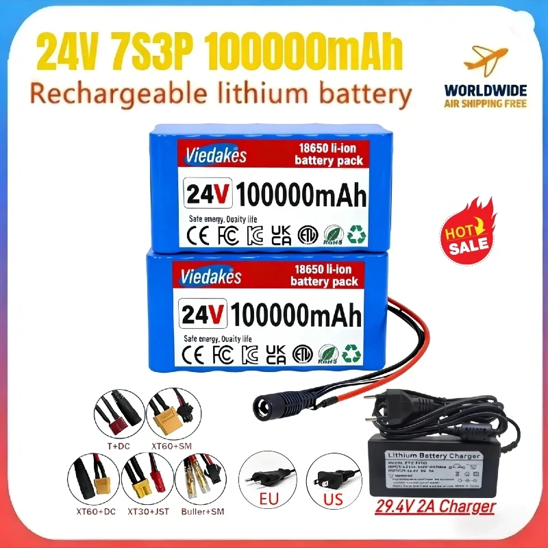 

24V 100000mAh 7S3P 18650 Lithium Ion Battery Pack Safe Replacement For Wheelchair With 29.4V 2A Quick Charger