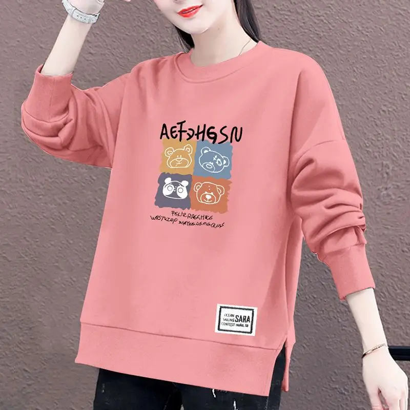 Primavera Autunno Girocollo Stampa geometrica Cartoon Lettera Lanterna Manica lunga Abbigliamento donna Pullover Felpe casual Top