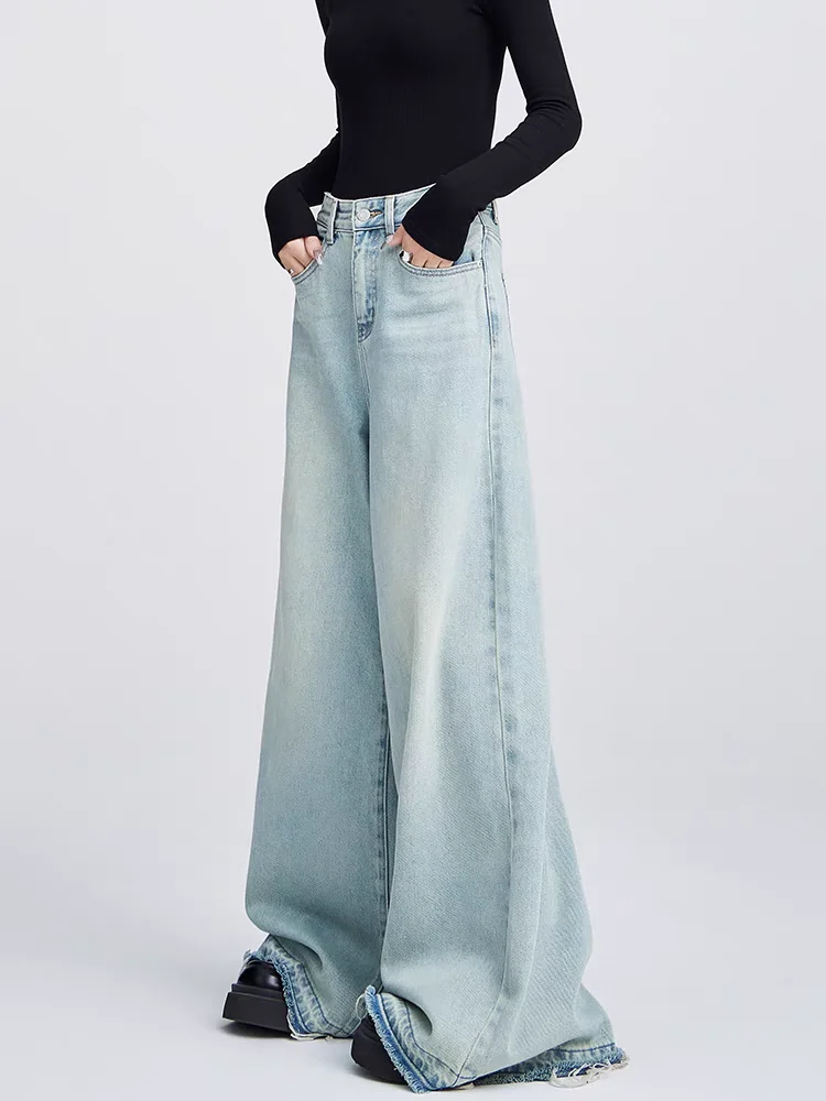 

Women's Light Blue Jeans Harajuku Y2k 90s Aesthetic Baggy Denim Trousers Japanese 2000s Style Jean Pants Vintage Trashy Clothes