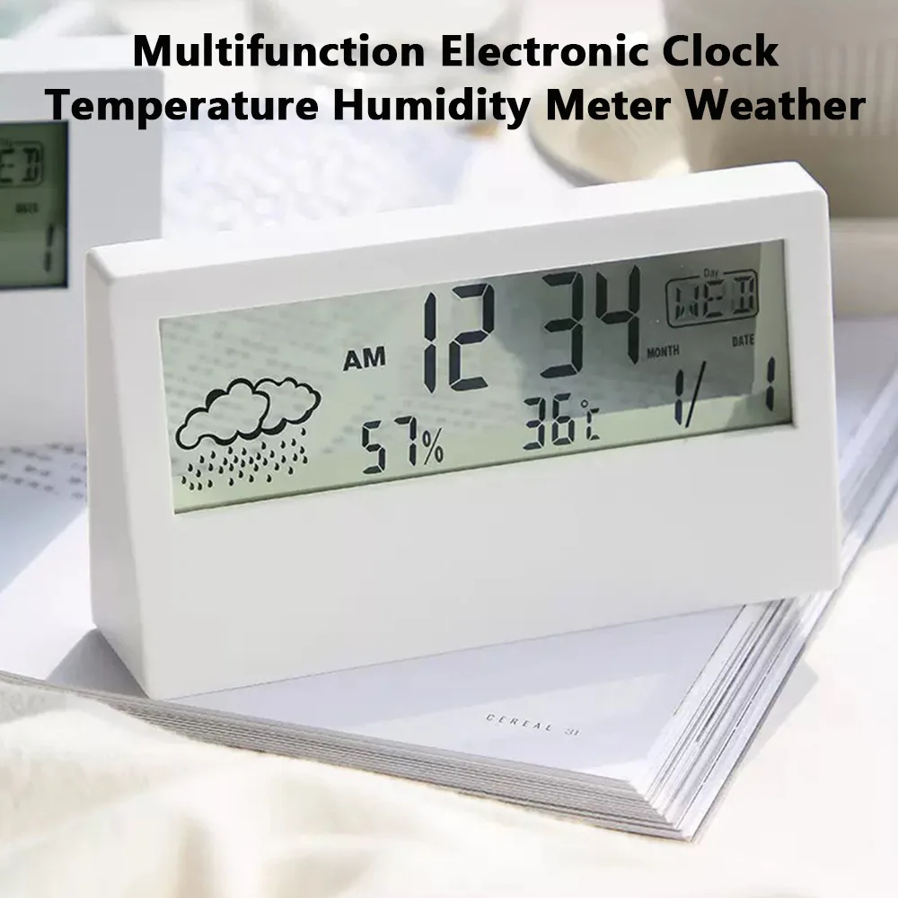

LED Thermometer Thermo-Hygrometer Multifunction Electronic Clock Temperature Humidity Meter Weather Station for Home With Alarm