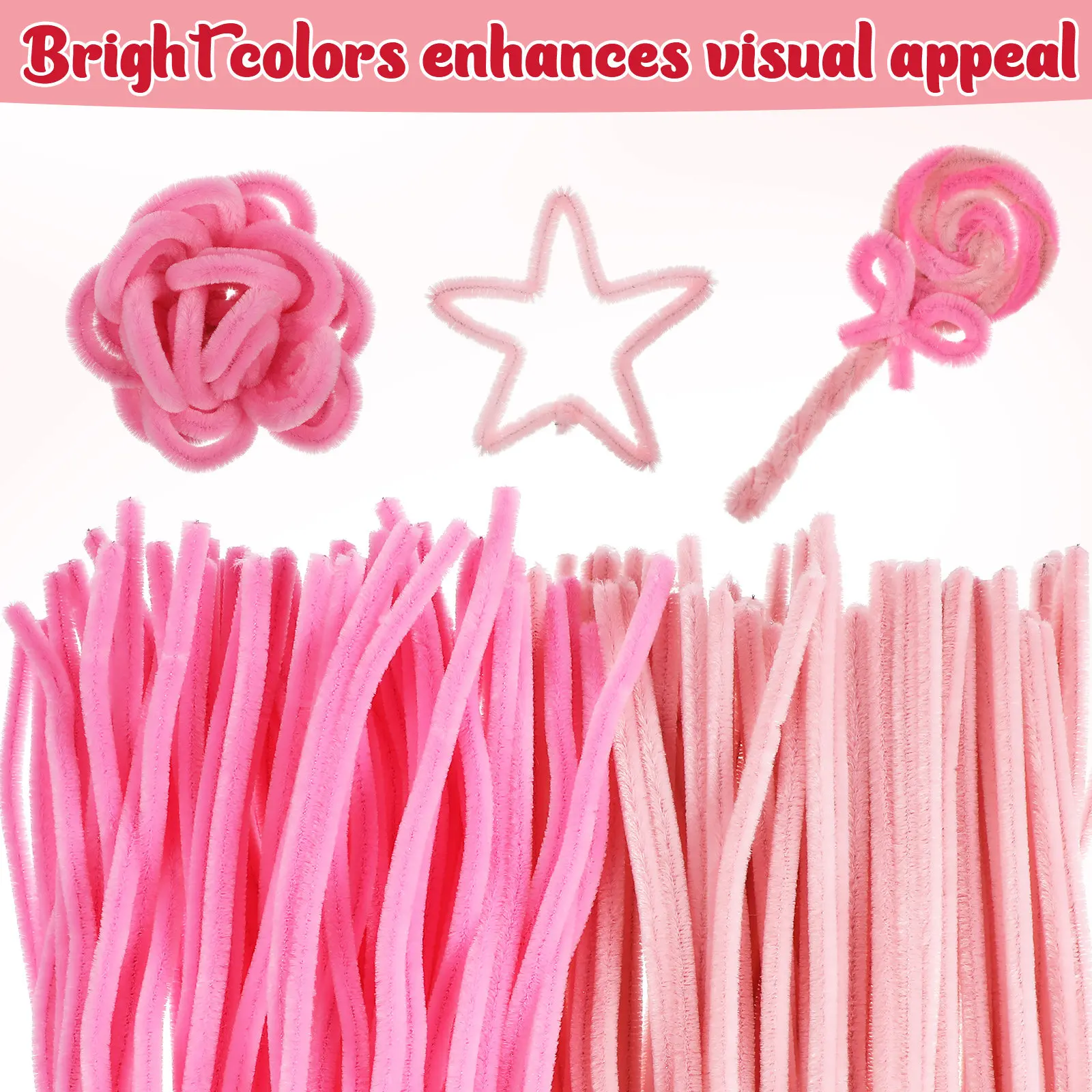 200Pcs Thick Chenille Stems Craft Pipe Cleaners for Flowers Making Holiday Garland Valentine's Day DIY Soft Bendable Strong view 3