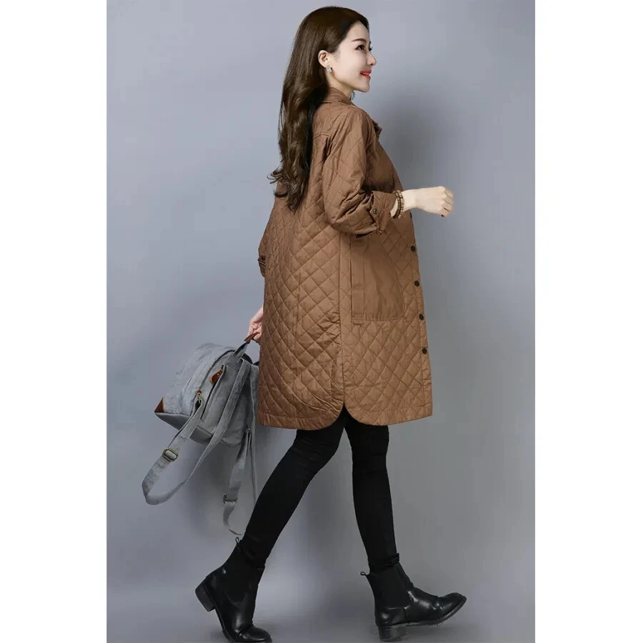 2024 New Thin Padded Jacket for Women Is Versatile Long Loose In Spring Autumn Padded Tooling Thin Padded Jacket Female Outwear