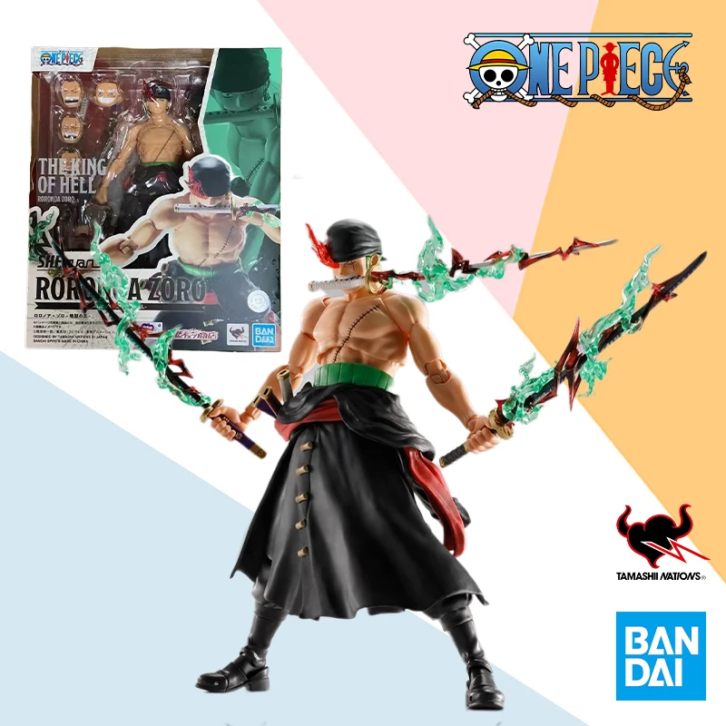 In Stock Bandai One Piece SHF RORONOA ZORO THE KING OF HELL Anime figure Action Figure Finished Model Kit Toy Gift