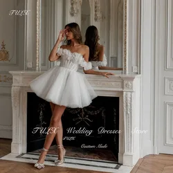 TULX Elegant Tulle White Off the Shoulder Prom Dresses 3D Flowers A-line Mini Short Wedding Dress Corset Back Vestidos De Fiesta