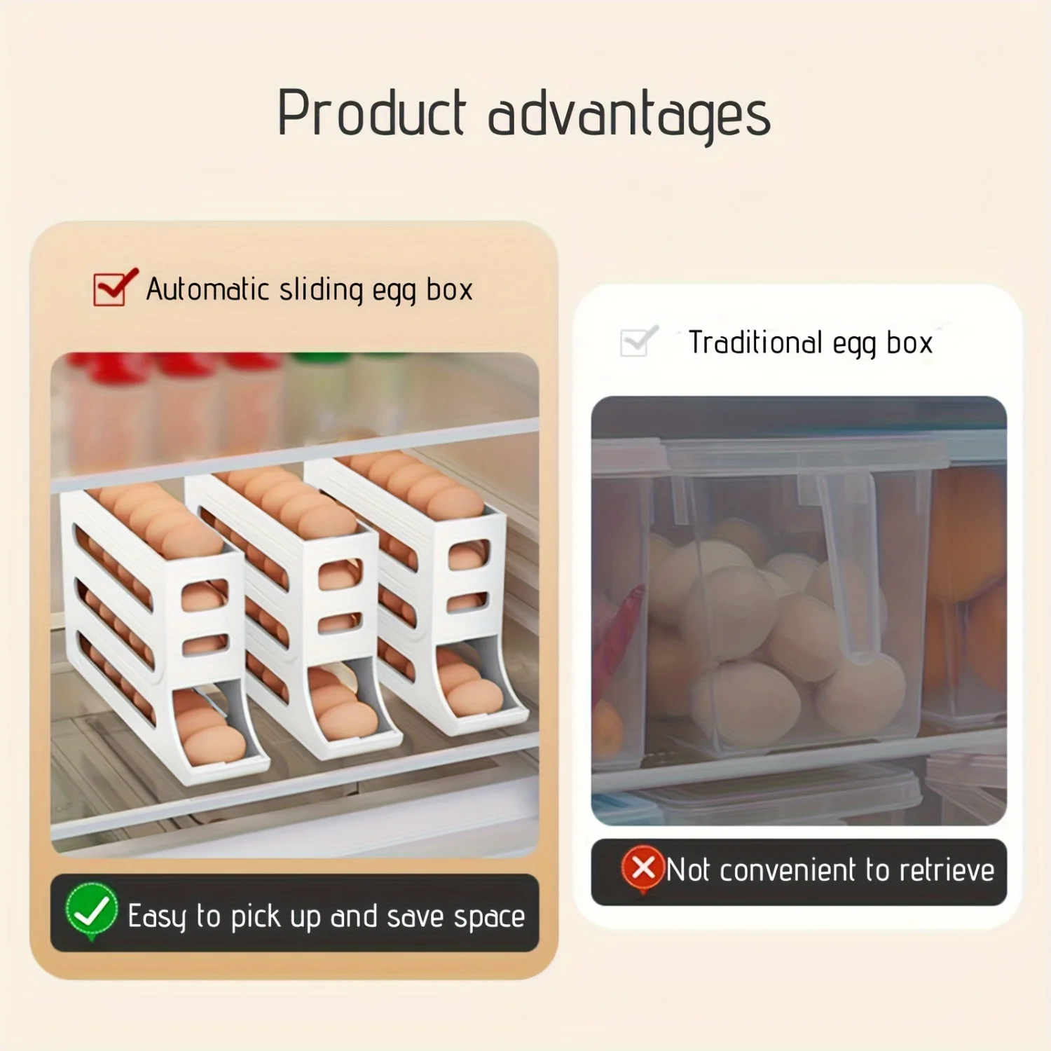 4 Tiers Egg Holder For Fridge, 2024 New Automatic Scrolling Egg Rack Holder, Space-Saving Egg Dispenser Holder, Large Capacity E