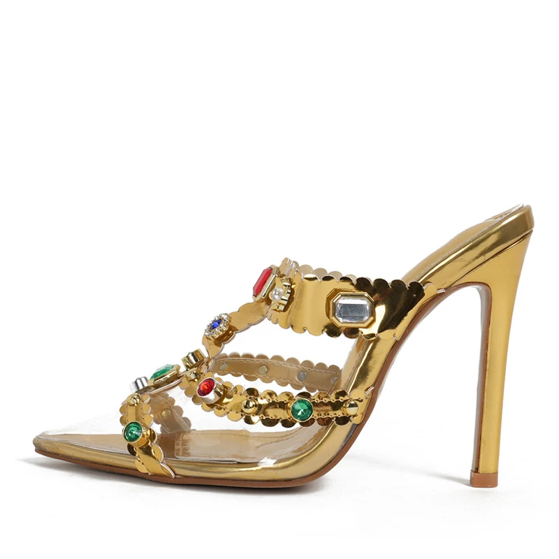 Liyke Runway Style Color Gem Women Pumps pantofole Crystal Rhinestone PVC trasparente muli tacchi alti Summer Party Prom Shoes
