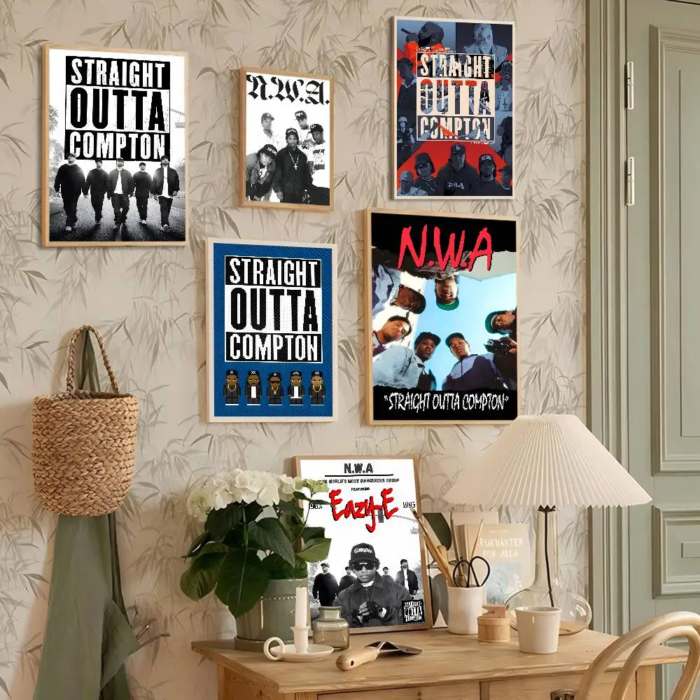 NWA الهيب هوب مغني الراب مستقيم Outta Compton ألبوم الموسيقى الساخن المشارك ورق أبيض يطبع الملصقات الفنية الجمالية الفن طلاء جدران #5
