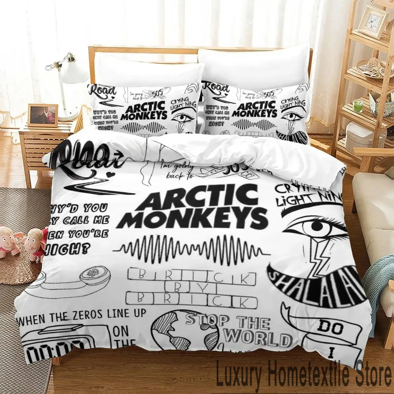 Conjunto de cama para meninos e meninas Arctic Monkeys 3D Print para meninos e meninas, capa de edredão, fronha dupla queen e king size, têxtil doméstico, cama para adultos