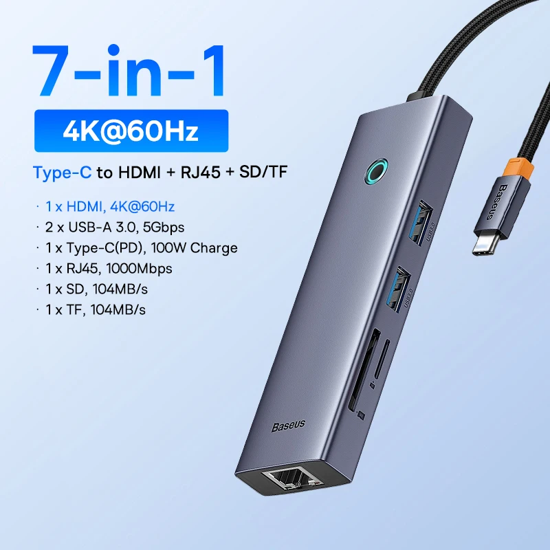 Baseus USB C HUB Dual HDMI 8K 4K Adapter 10-in-1 USB 3.2 10Gbps Splitter met RJ45 SD TF Type C PD 100W voor MacBook Pro Air HUB