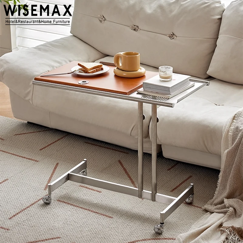 WISEMAX FURNITURE Meubles d'hôtel à domicile nordique moderne Table pliante en bois Table d'appoint de canapé à hauteur réglable pour salon