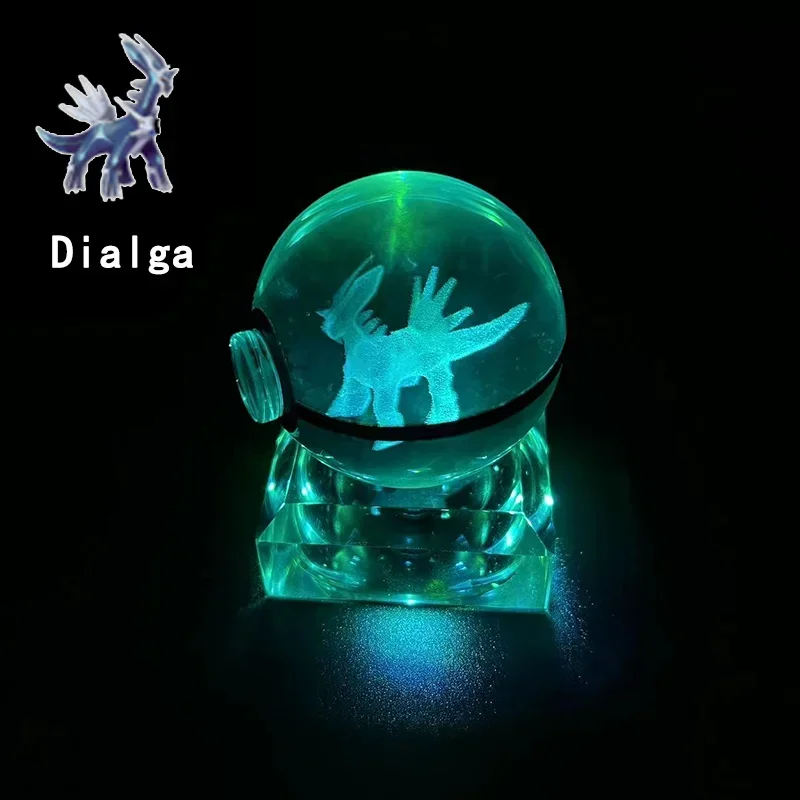 Pokemon Crystal Ball Flygon Garchomp Feraligatr Pokémon Model with LED Crystal Light Base Kids Gift Collectable