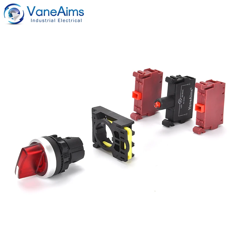 10PCS LA36M Rotary Switch with LED Light 22mm Knob Selector 2 Position 3 Position 12V 24V 220V Start Stop Knob Switch On Off