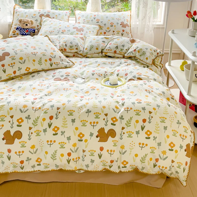 Imagem -04 - Pastoral Girls Flower Bedding Sets Roupa de Cama de Algodão Lavado Soft Quilt Cover Sheet Grupo Colcha Simples Têxteis Lar