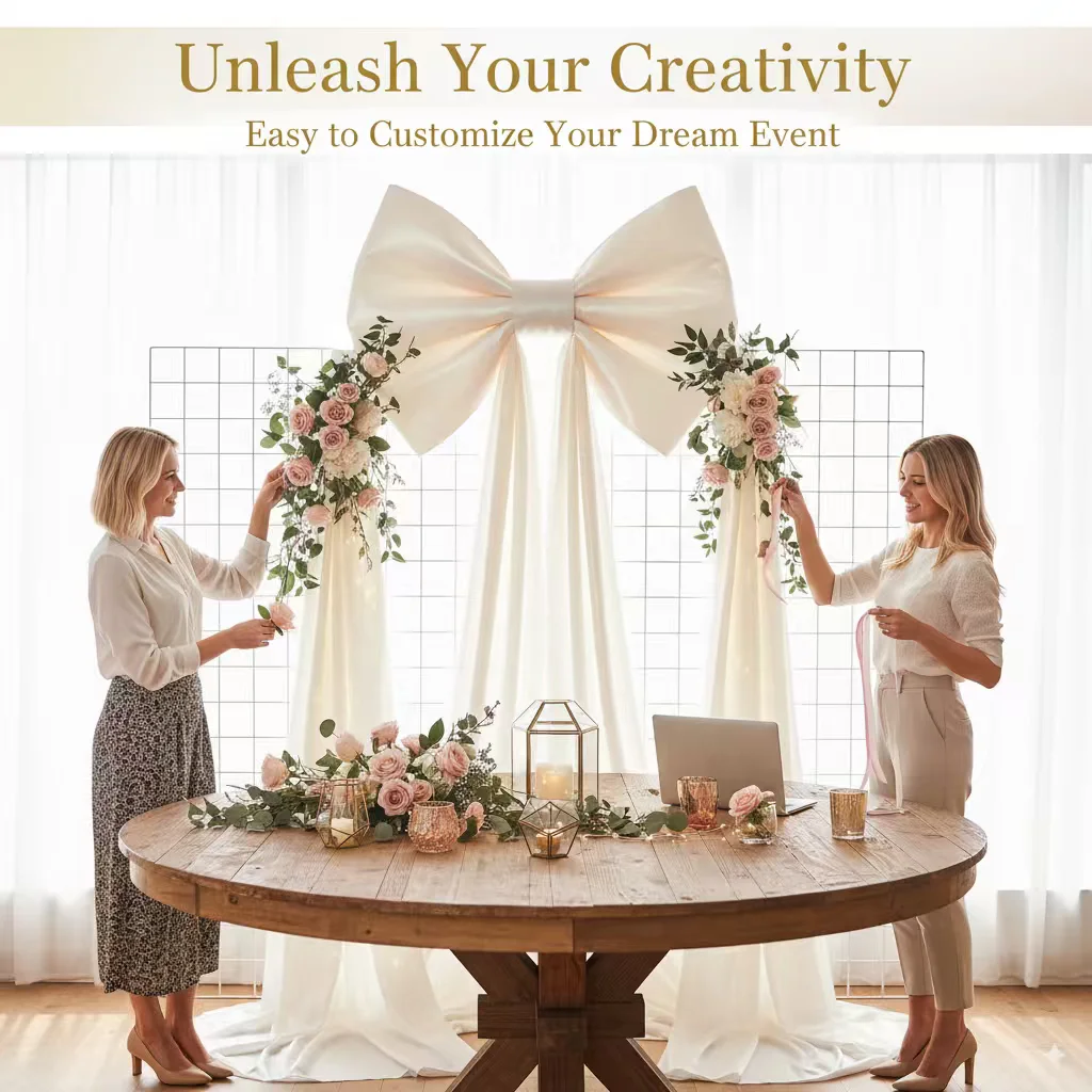 ديكور فيونكة مخملية عملاقة بلون الشمبانيا مثالي لحفلات الزفاف، وحفلات أعياد الميلاد، وإعداد المسرح، وخلفية الحدث، وديكور حائط بشريط DIY لـ C #3