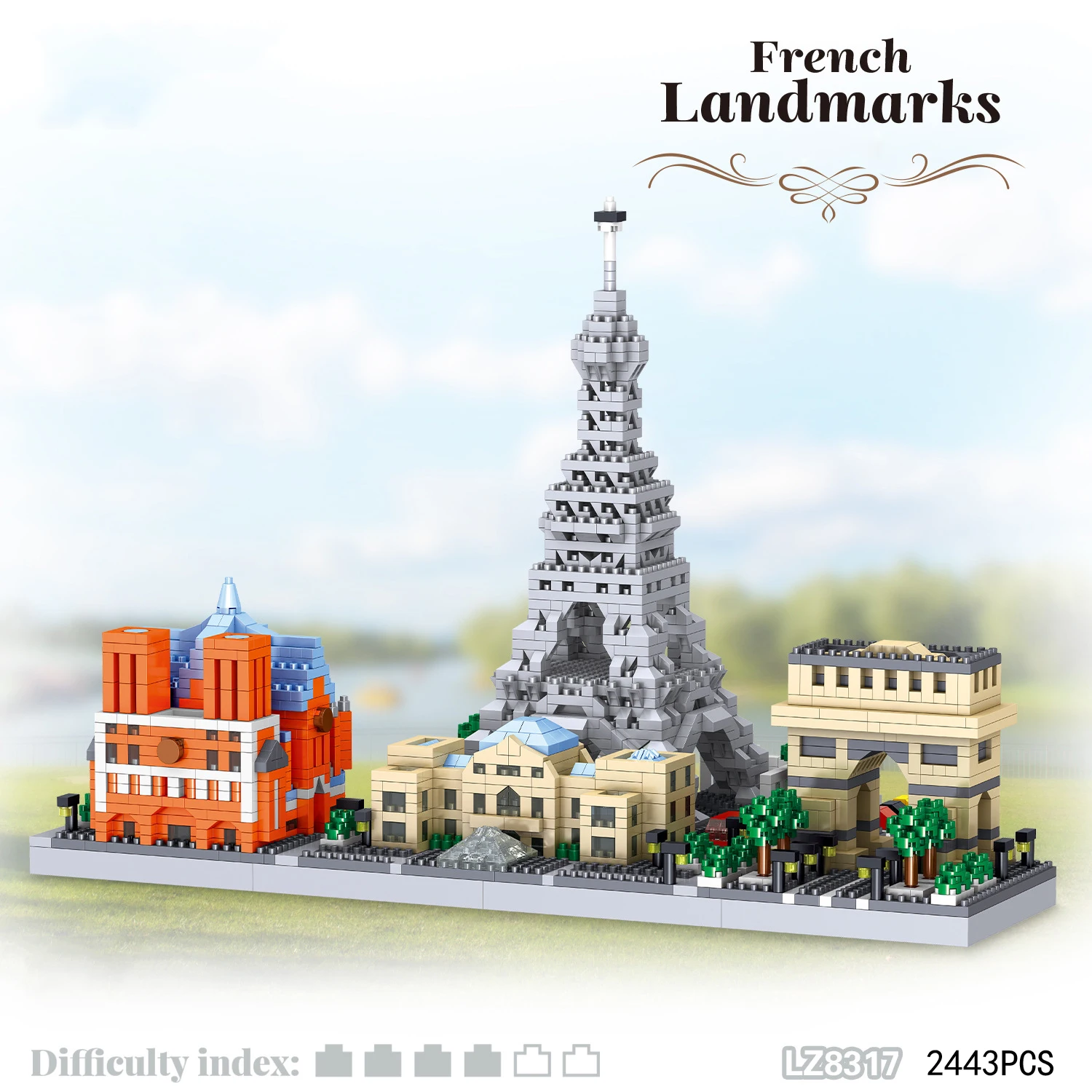 

France Skyline Architecture Micro Diamond Block Paris Landmark Eiffel Tower Triumphal Arch Louvre Museum Brick Toy Nanobricks