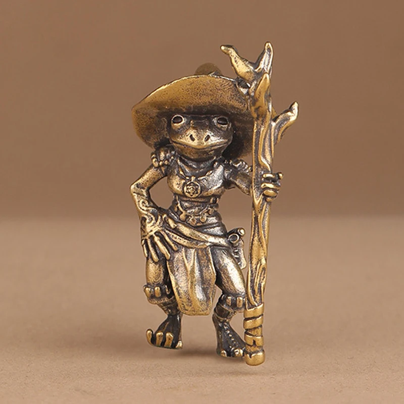 Vintage Brass Frog Wizard Statue Desktop Ornament Metal Cute Figurines Miniatures Home And Office Decoration Car Ornaments