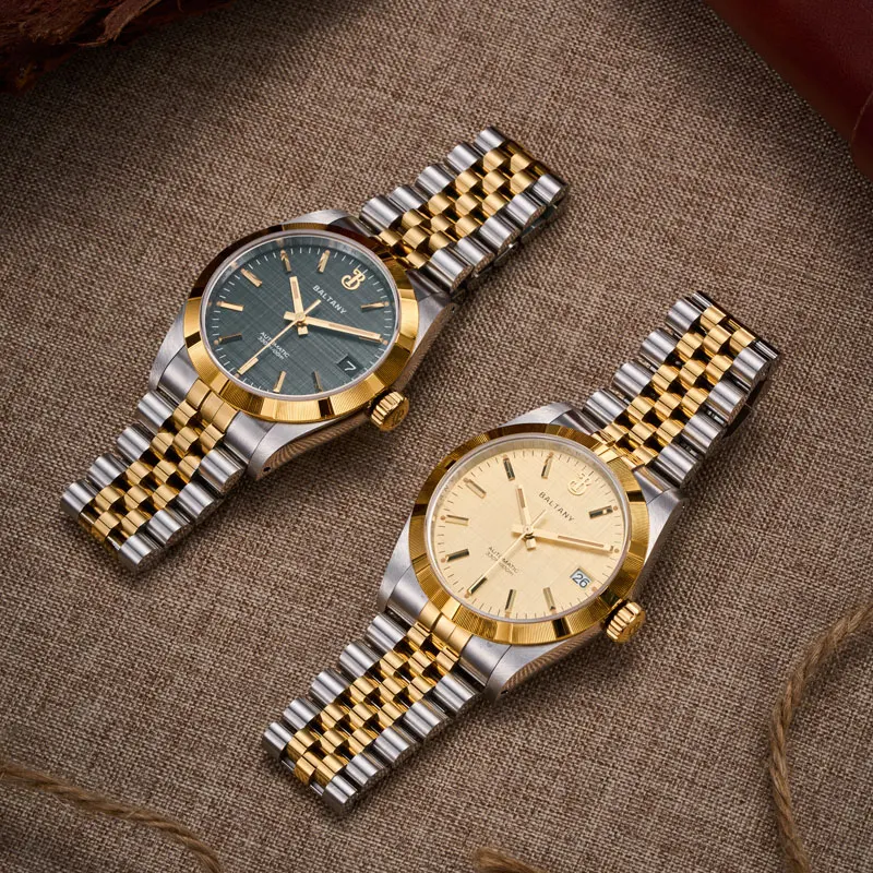 Baltany S4102 Business Man Automatic Mechanical Wristwatch 36mm Linen Dial Engine Turned Bezel ST2130 Luxury Dress Watch For Man